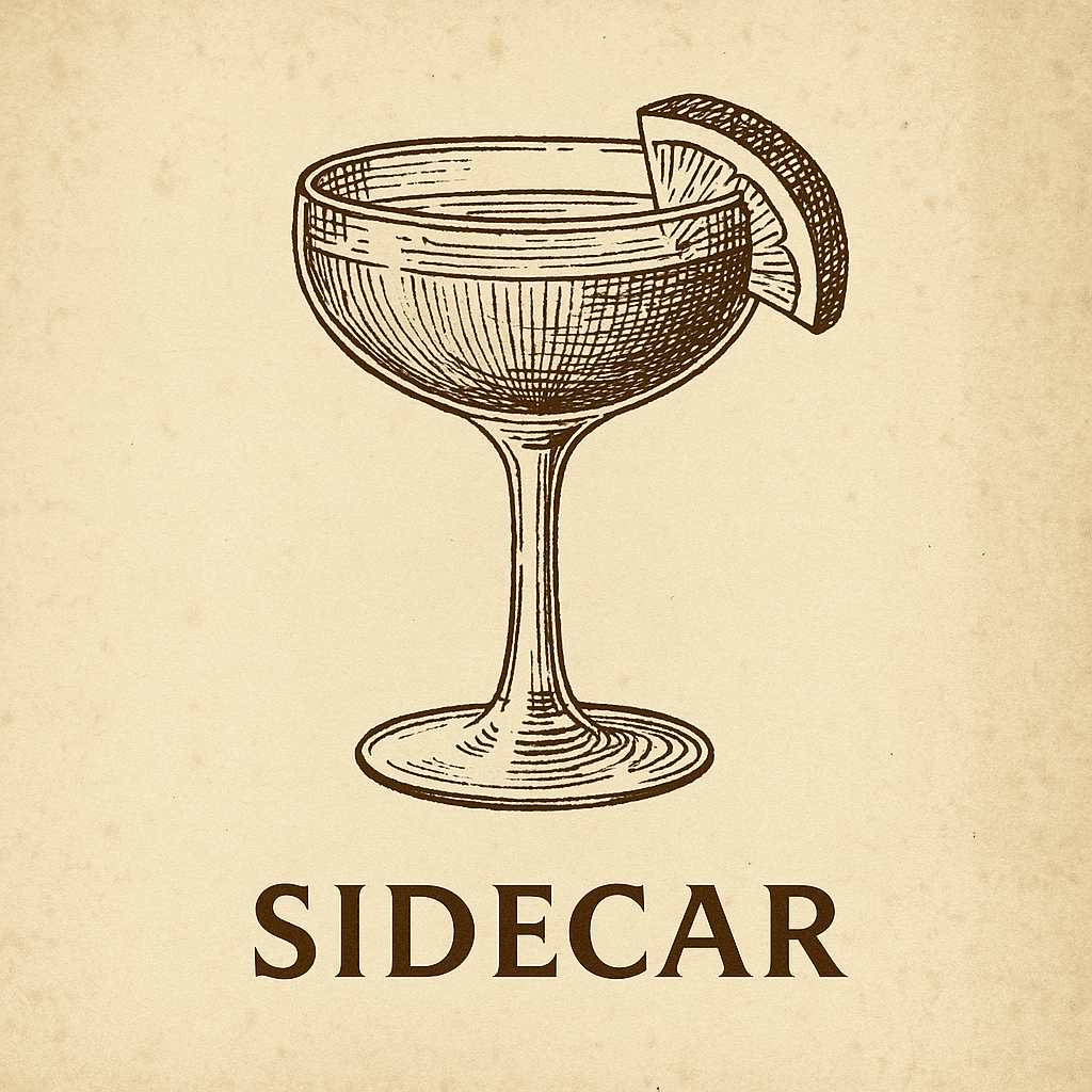 Image carrée au style ancien représentant un cocktail au cognac dans un verre old fashioned, accompagné d’un zeste d’orange, sur fond vintage en sépia.
