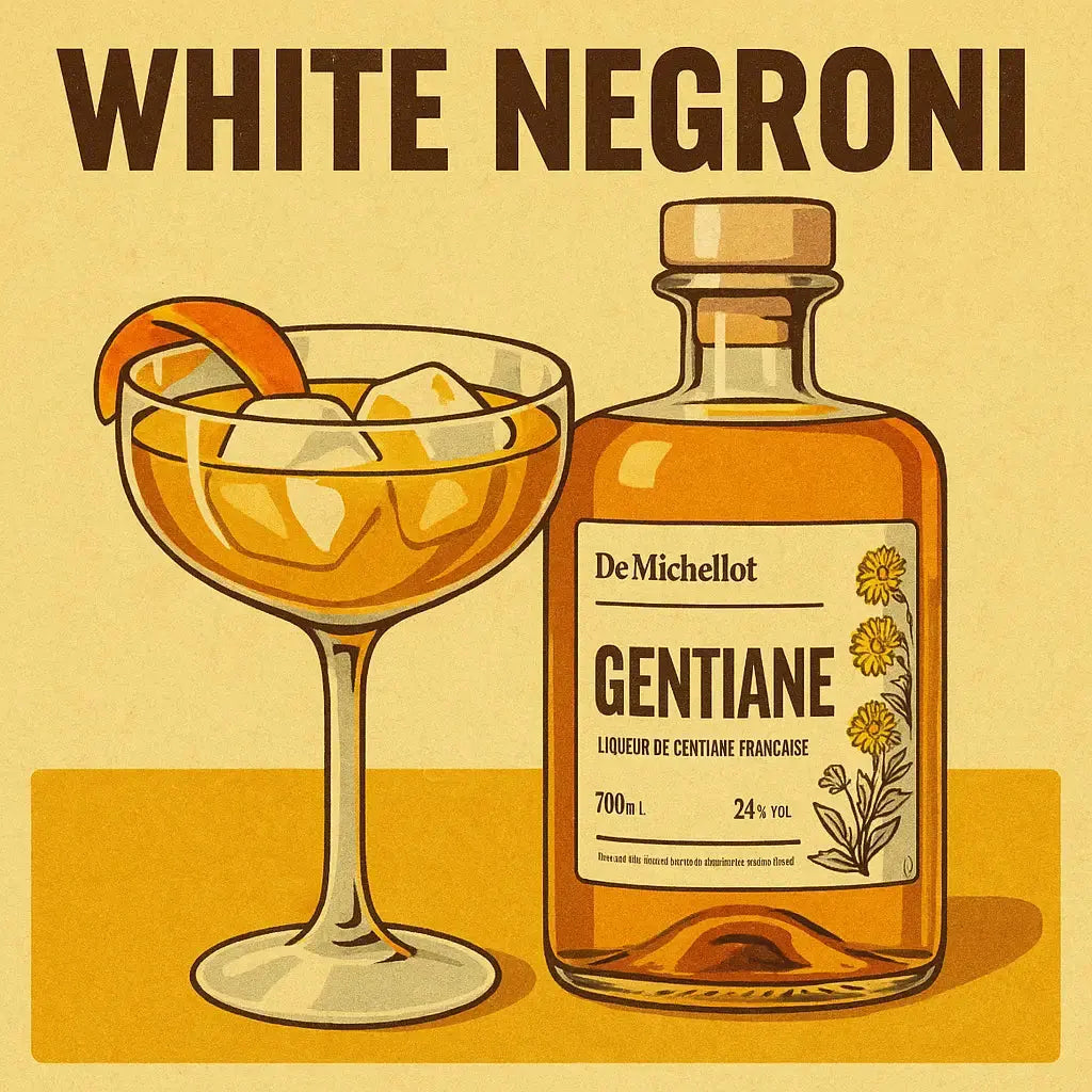 Bouteille de liqueur de gentiane artisanale De Michellot - cocktail le white negroni