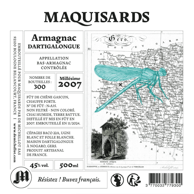 Étiquette Armagnac Dartigalongue Maquisards