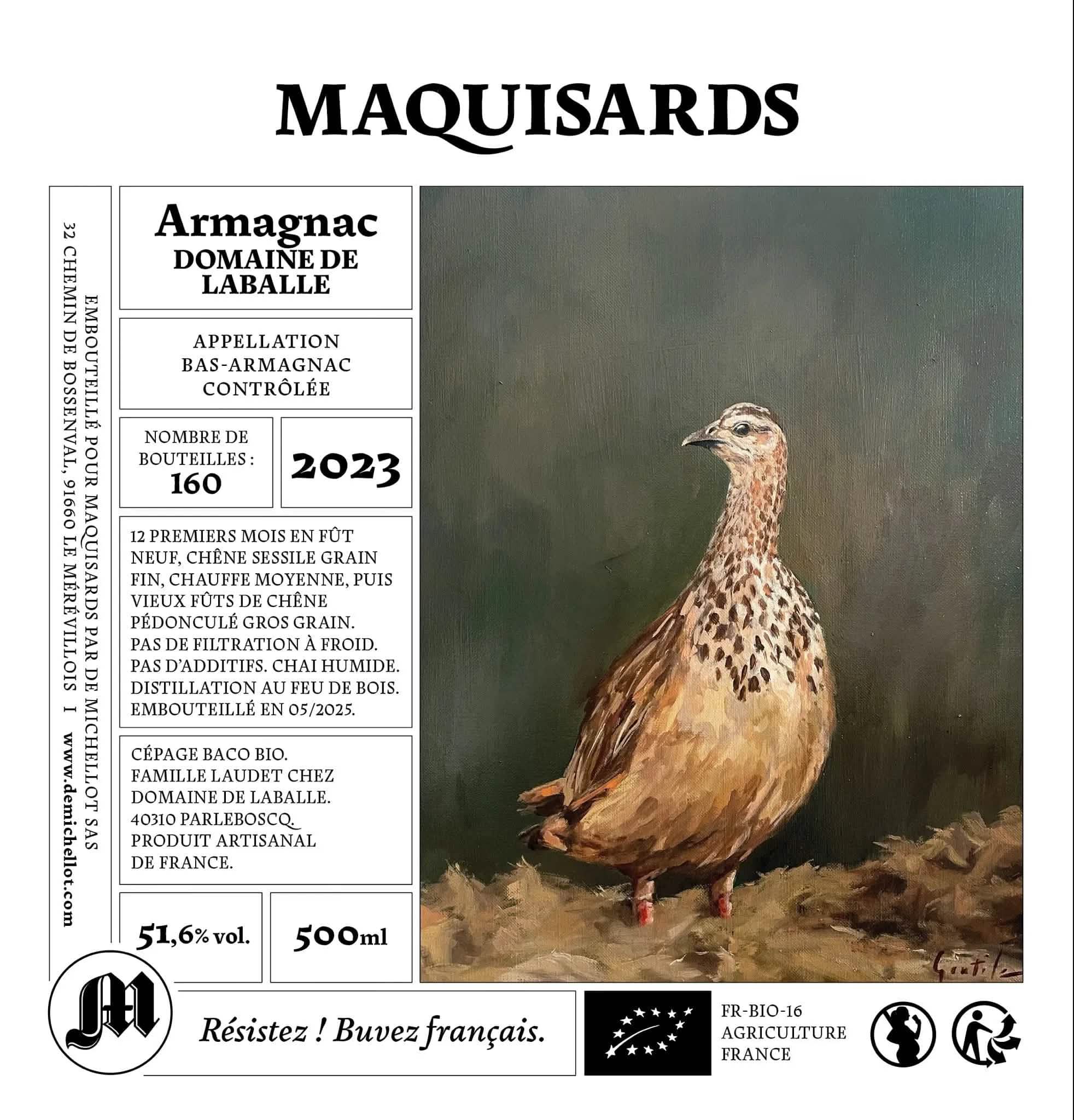 MAQUISARDS Bas-Armagnac BIO Laballe 51,6% Maquisards by De Michellot