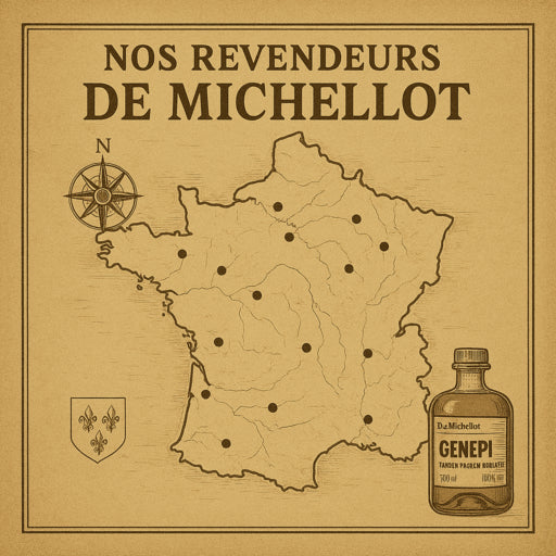 Carte de France des revendeurs De Michellot – spiritueux artisanaux français, génépi et liqueurs