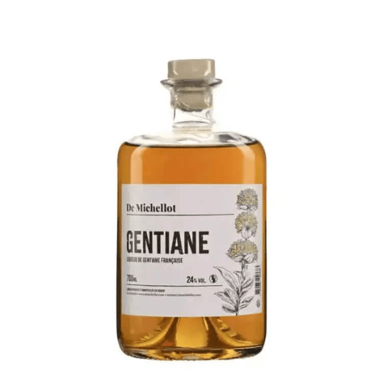 Bouteille de liqueur de gentiane artisanale De Michellot – spiritueux français aux racines d’Auvergne