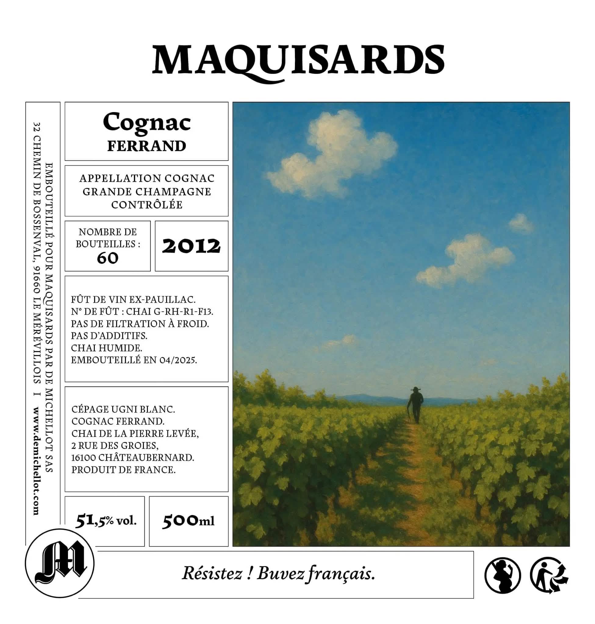 MAQUISARDS Cognac Grande Champagne Ferrand 51,5% Maquisards by De Michellot