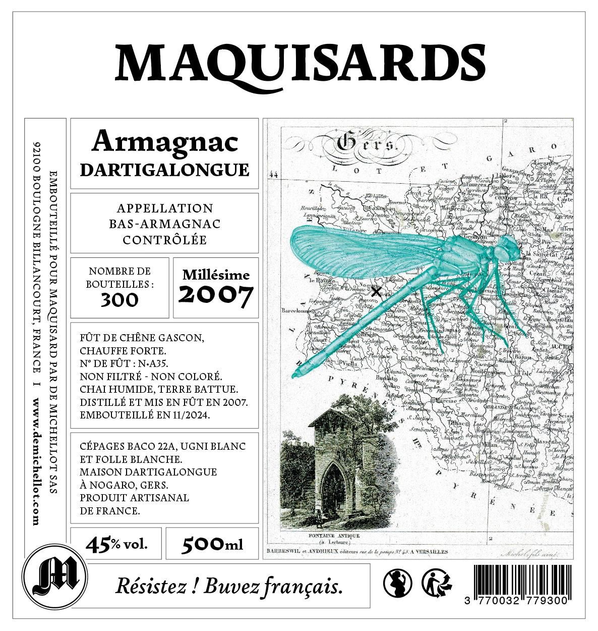 étiquette Armagnac Dartigalongue Maquisards